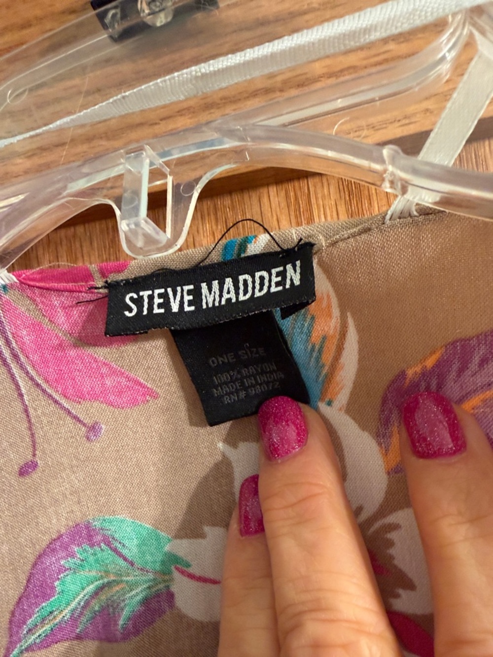 Steve Madden Taupe Floral Kimono with Hot Pink Accents - Picture 2 of 5